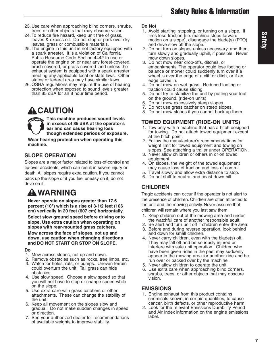 Safety rules & information, Caution, Warning | Safety | Ferris Industries 5901180 User Manual | Page 9 / 57