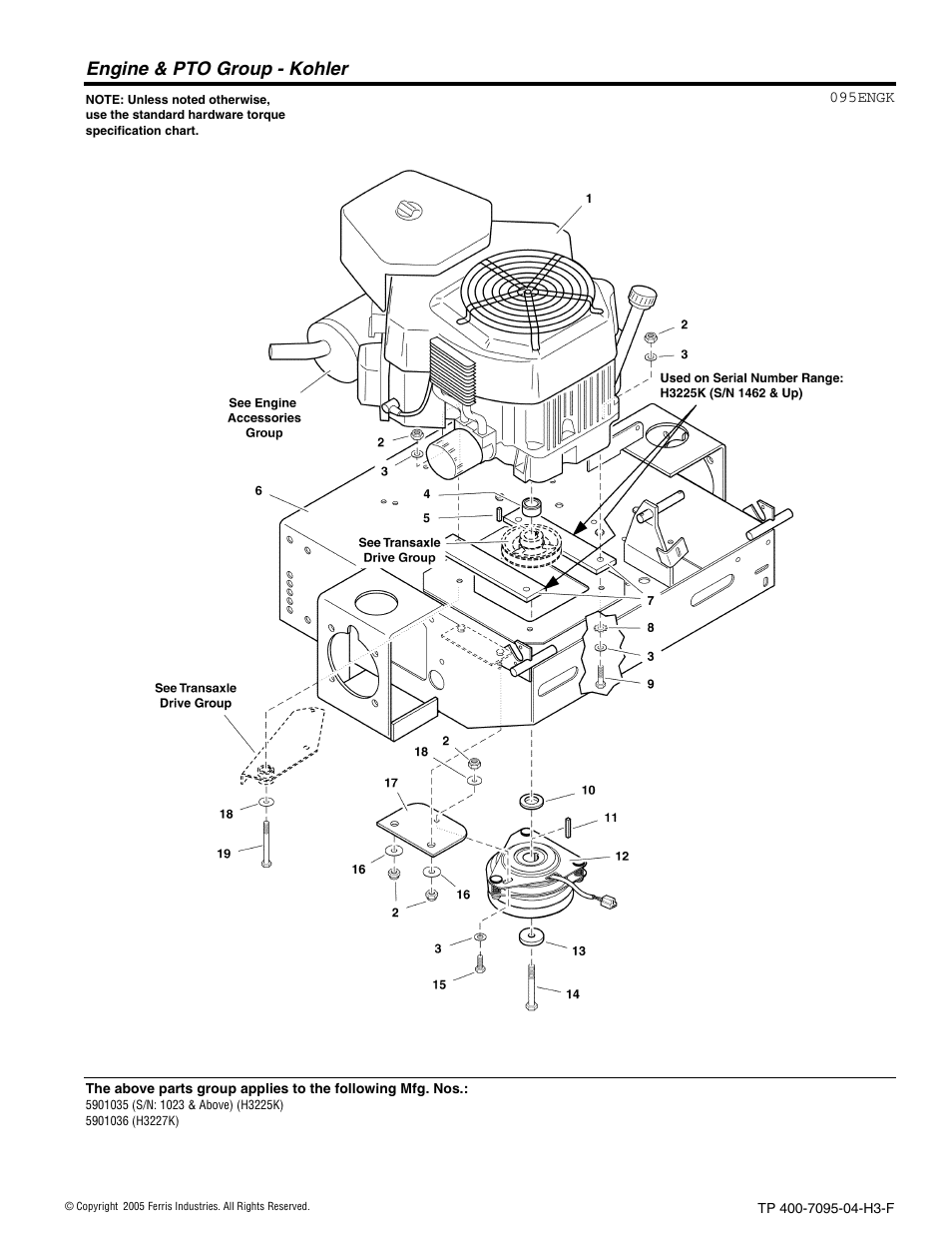 Engine & pto group - kohler | Ferris Industries 5900227 User Manual | Page 16 / 66