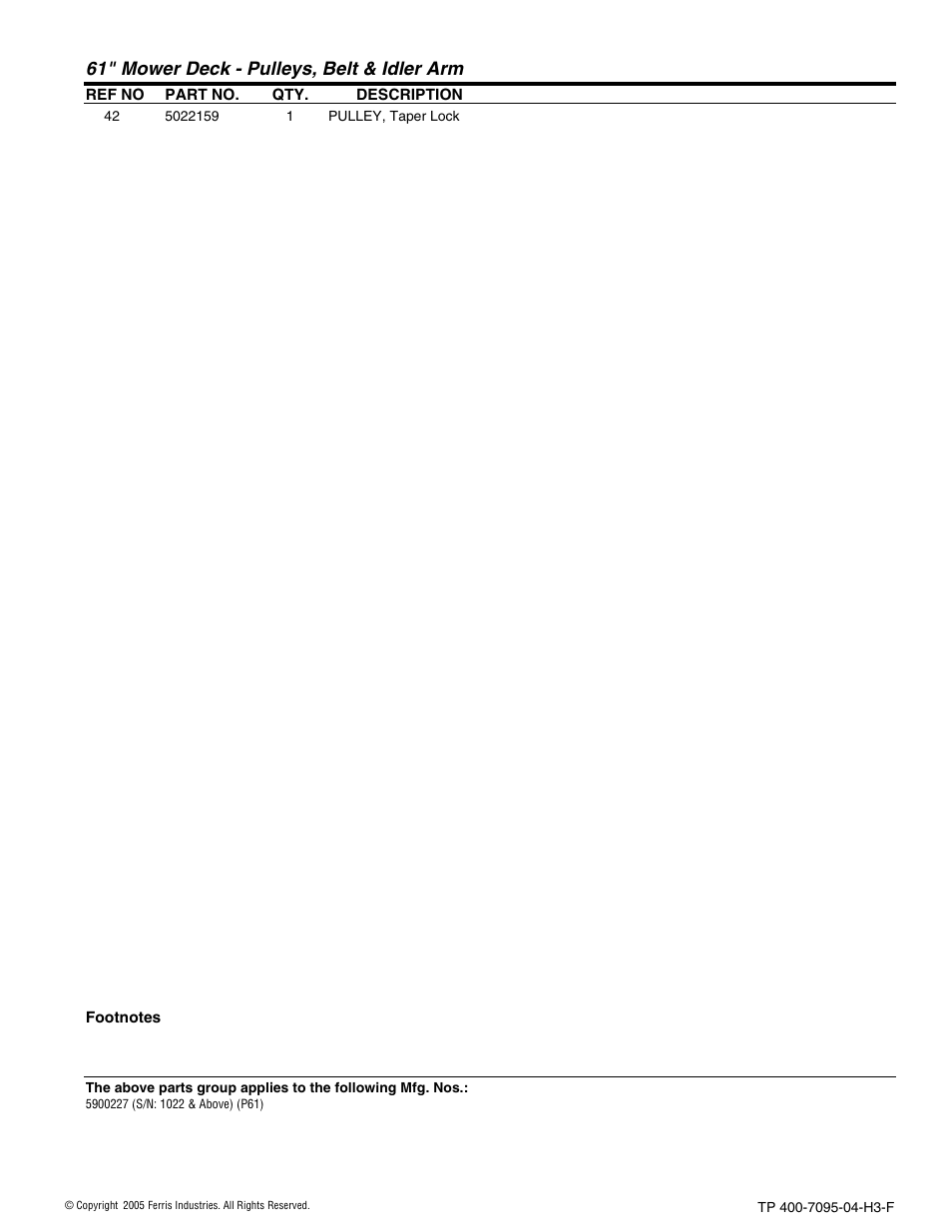 61" mower deck - pulleys, belt & idler arm | Ferris Industries 5900227 User Manual | Page 47 / 66