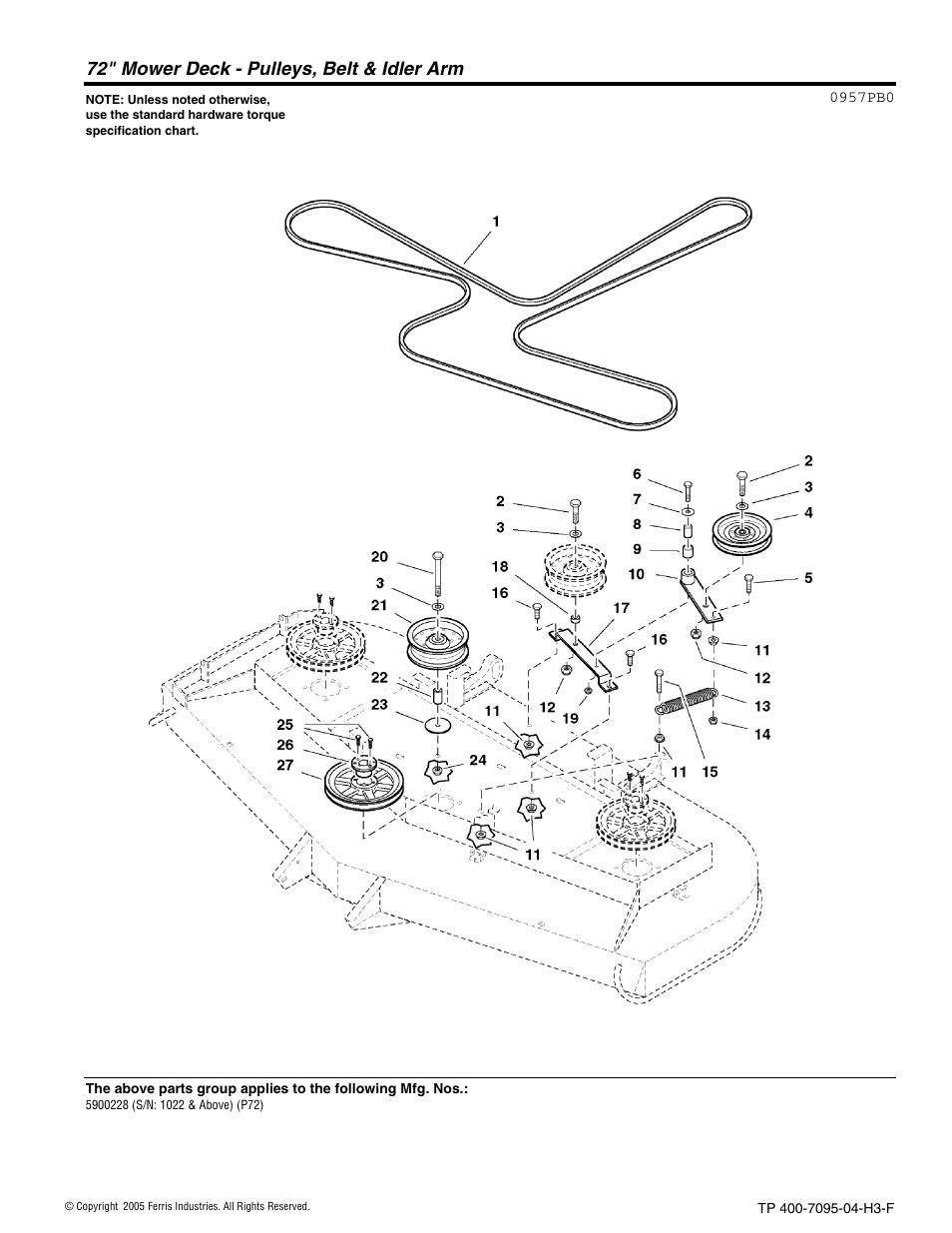 72" mower deck - pulleys, belt & idler arm | Ferris Industries 5900227 User Manual | Page 52 / 66