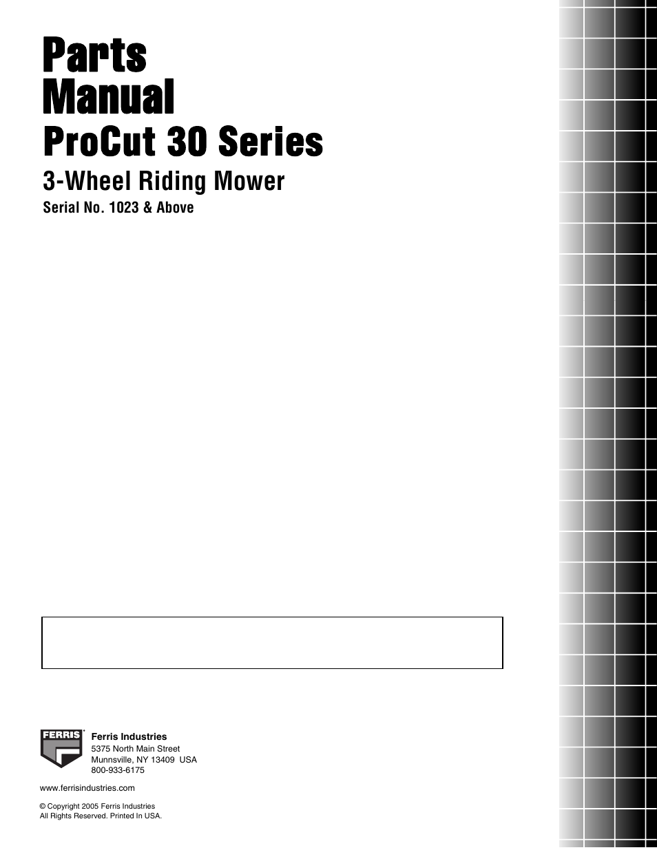 Parts manual, Procut 30 series, Wheel riding mower | Ferris Industries 5900227 User Manual | Page 66 / 66