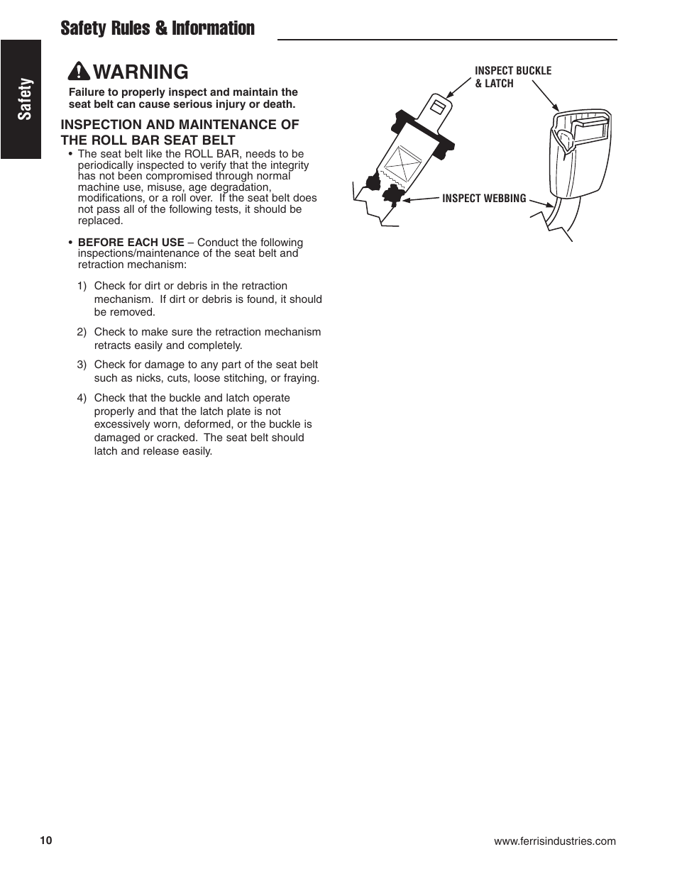 Safety rules & information warning, Safety | Ferris Industries 5900619 User Manual | Page 12 / 52