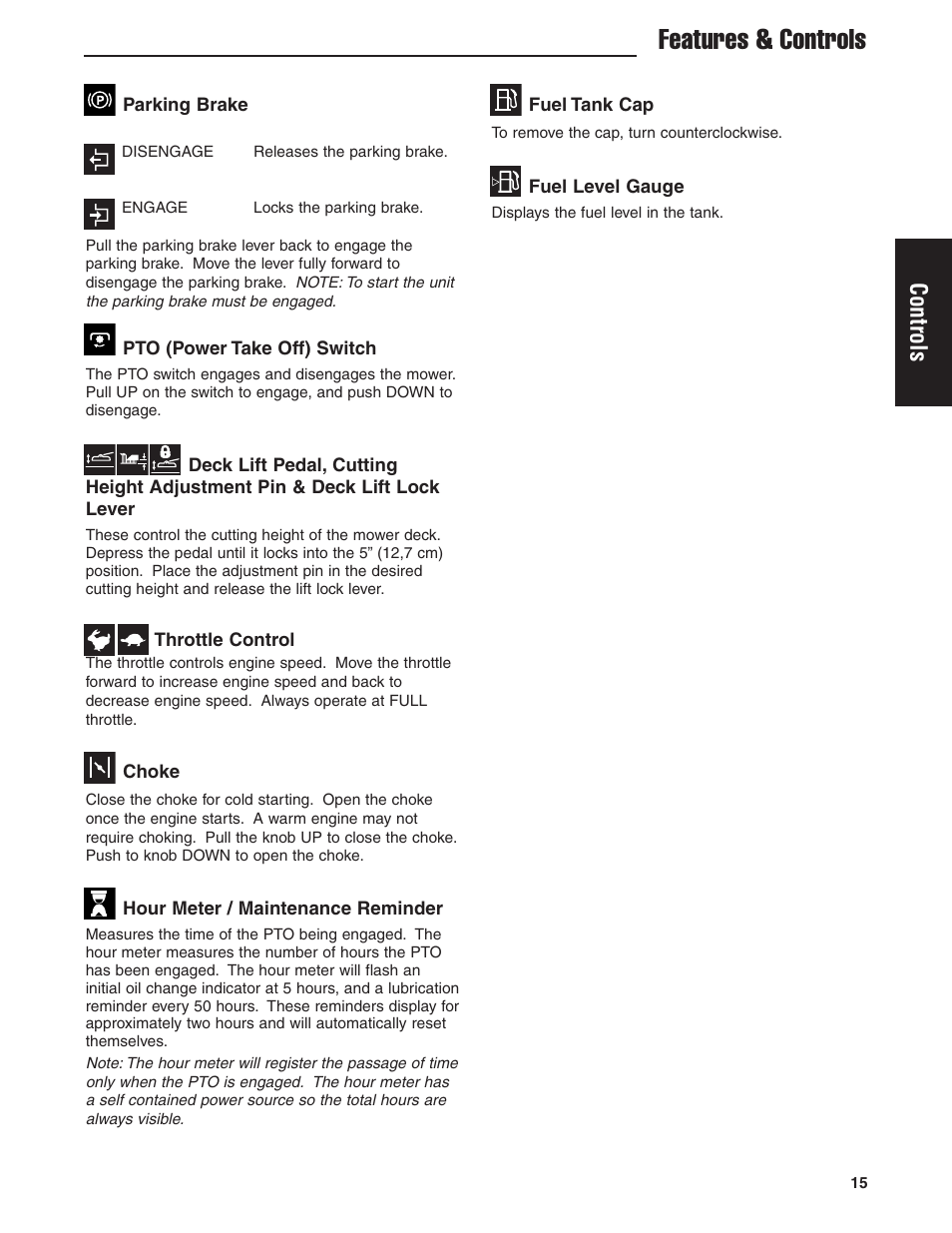 Features & controls, Controls | Ferris Industries 5900619 User Manual | Page 17 / 52