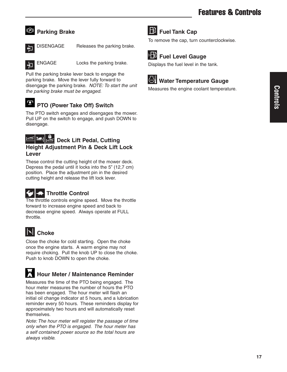 Features & controls, Controls | Ferris Industries 5900619 User Manual | Page 19 / 52