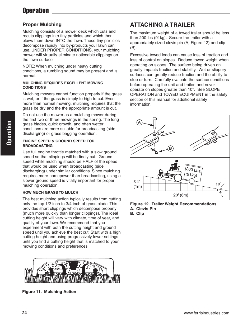 Operation, Attaching a trailer | Ferris Industries 5900619 User Manual | Page 26 / 52