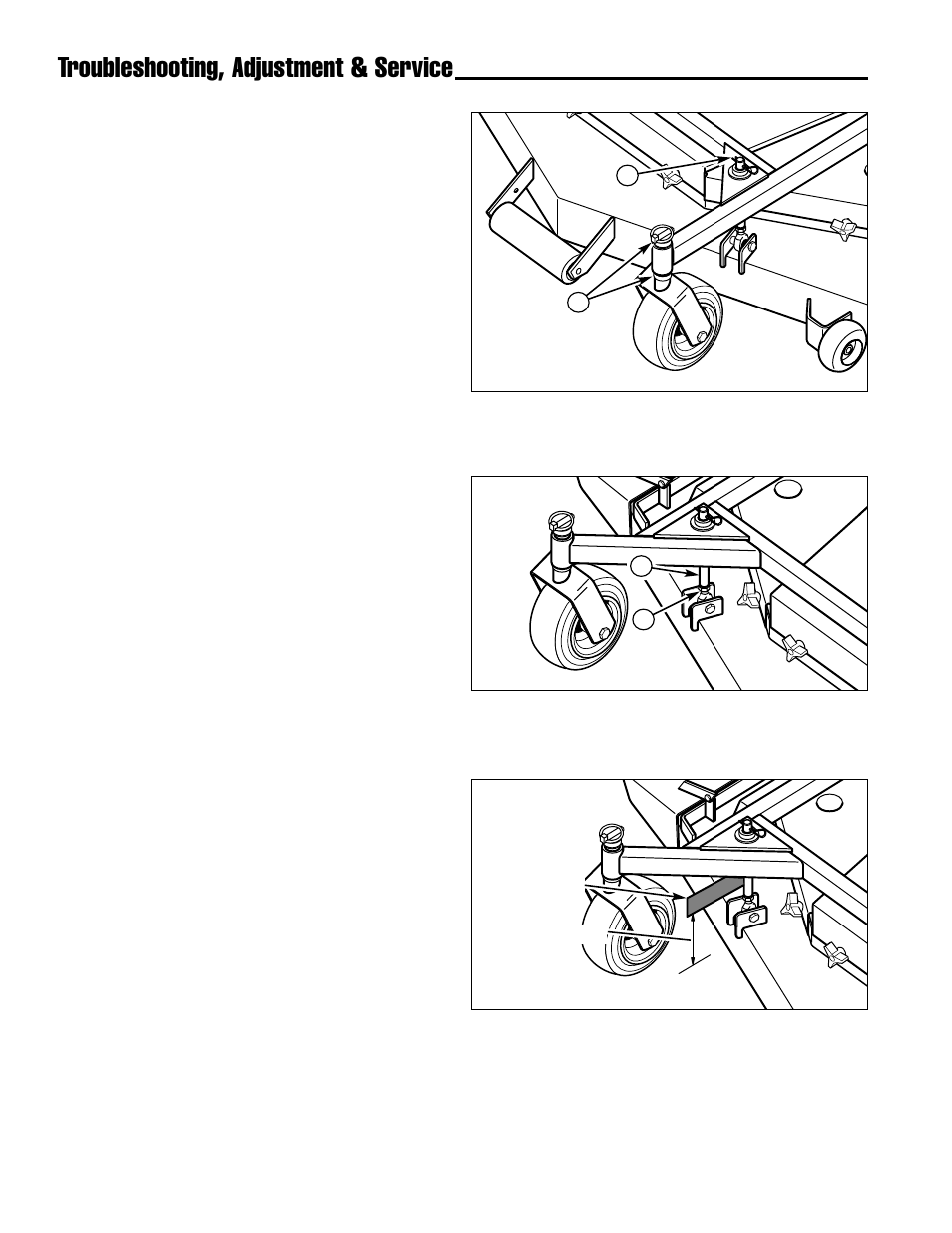 Troubleshooting, adjustment & service, Deck leveling adjustment | Ferris Industries Hydrowalk Series DDSKAV23CE User Manual | Page 24 / 43