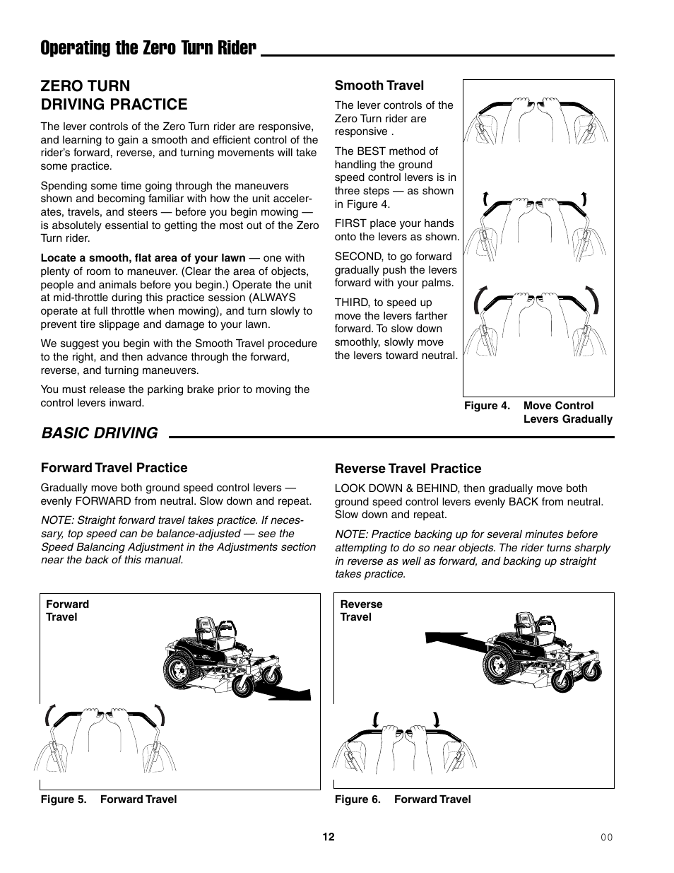 Operating the zero turn rider, Basic driving, Zero turn driving practice | Ferris Industries 1000ZKAV21/48CE User Manual | Page 14 / 42