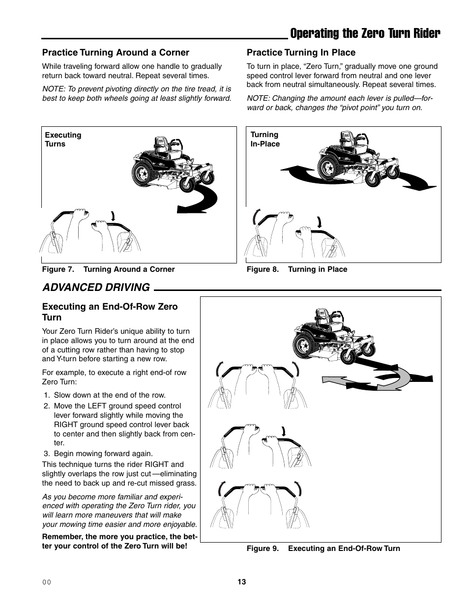 Operating the zero turn rider, Advanced driving | Ferris Industries 1000ZKAV21/48CE User Manual | Page 15 / 42