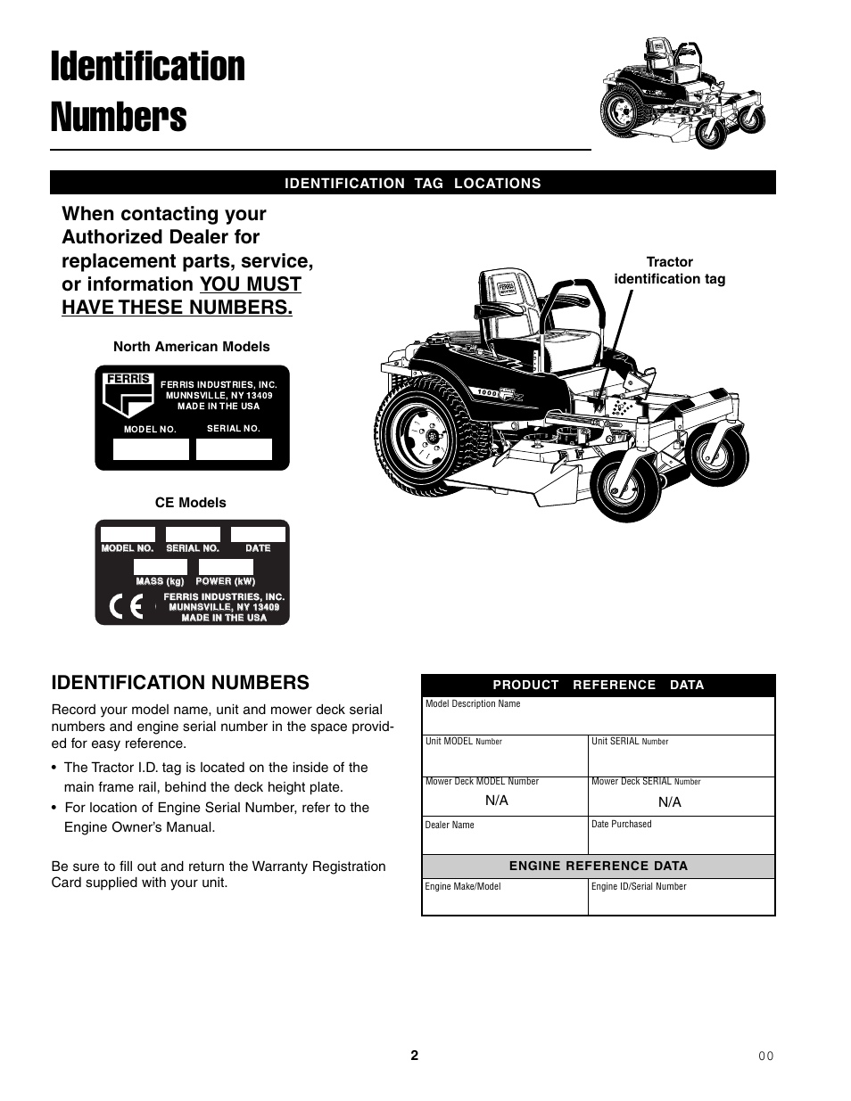 Identification numbers | Ferris Industries 1000ZKAV21/48CE User Manual | Page 4 / 42