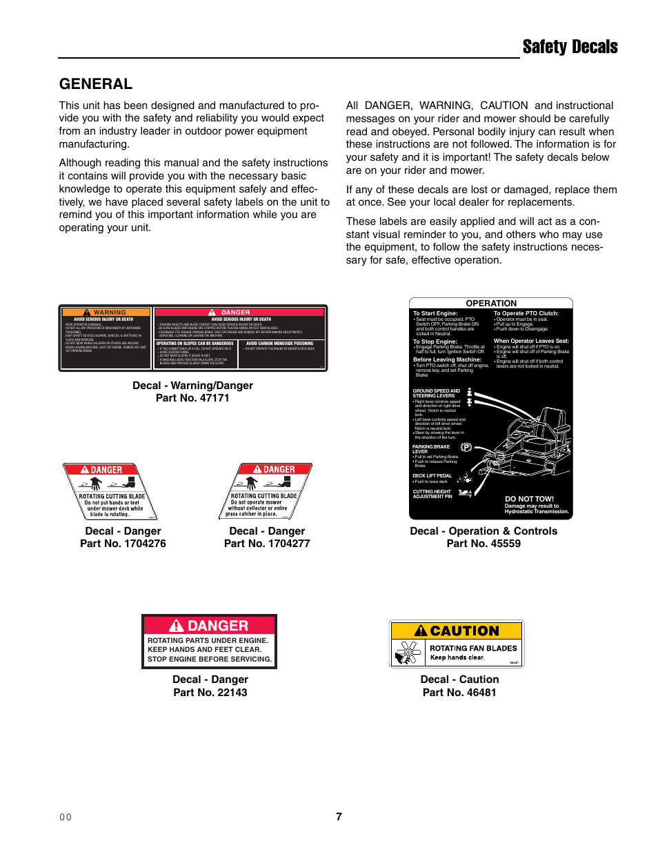 Safety decals, General, Danger | Ferris Industries 1000ZKAV21/48CE User Manual | Page 9 / 42