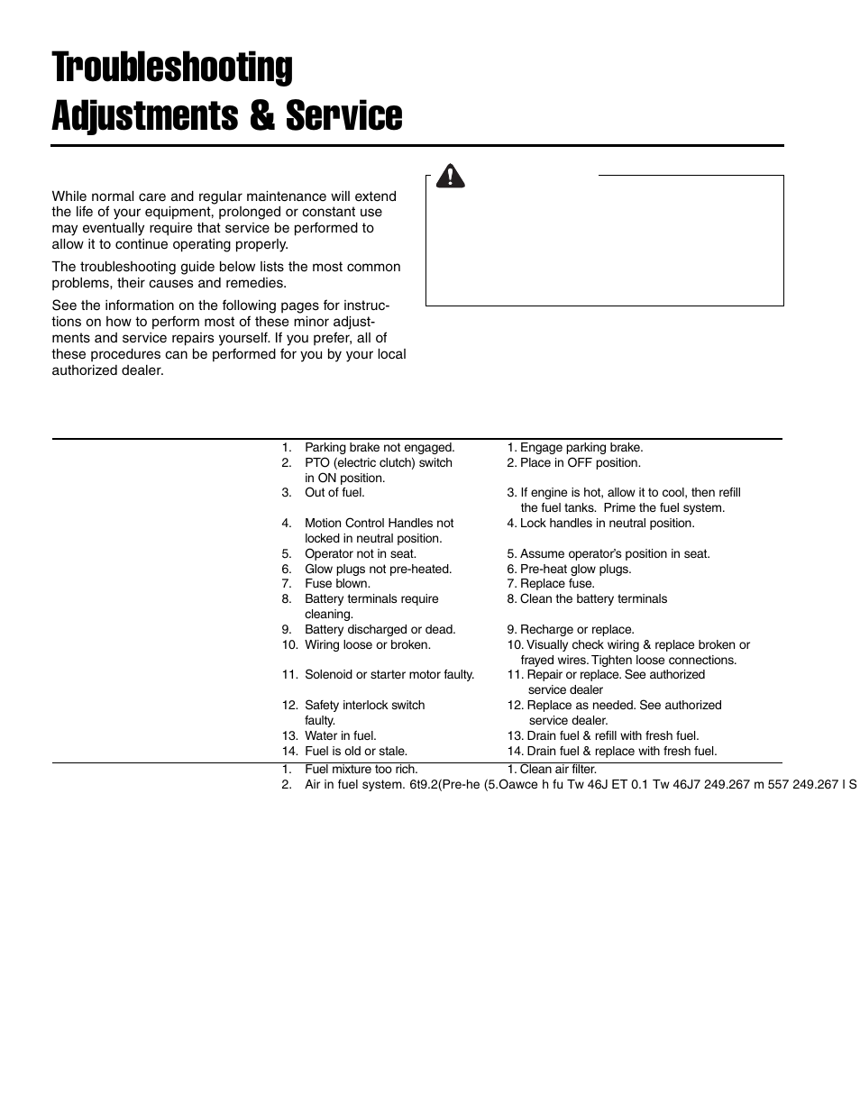 Troubleshooting adjustments & service, Troubleshooting, Warning | Troubleshooting the rider | Ferris Industries IS4500ZC28D61CE User Manual | Page 28 / 52