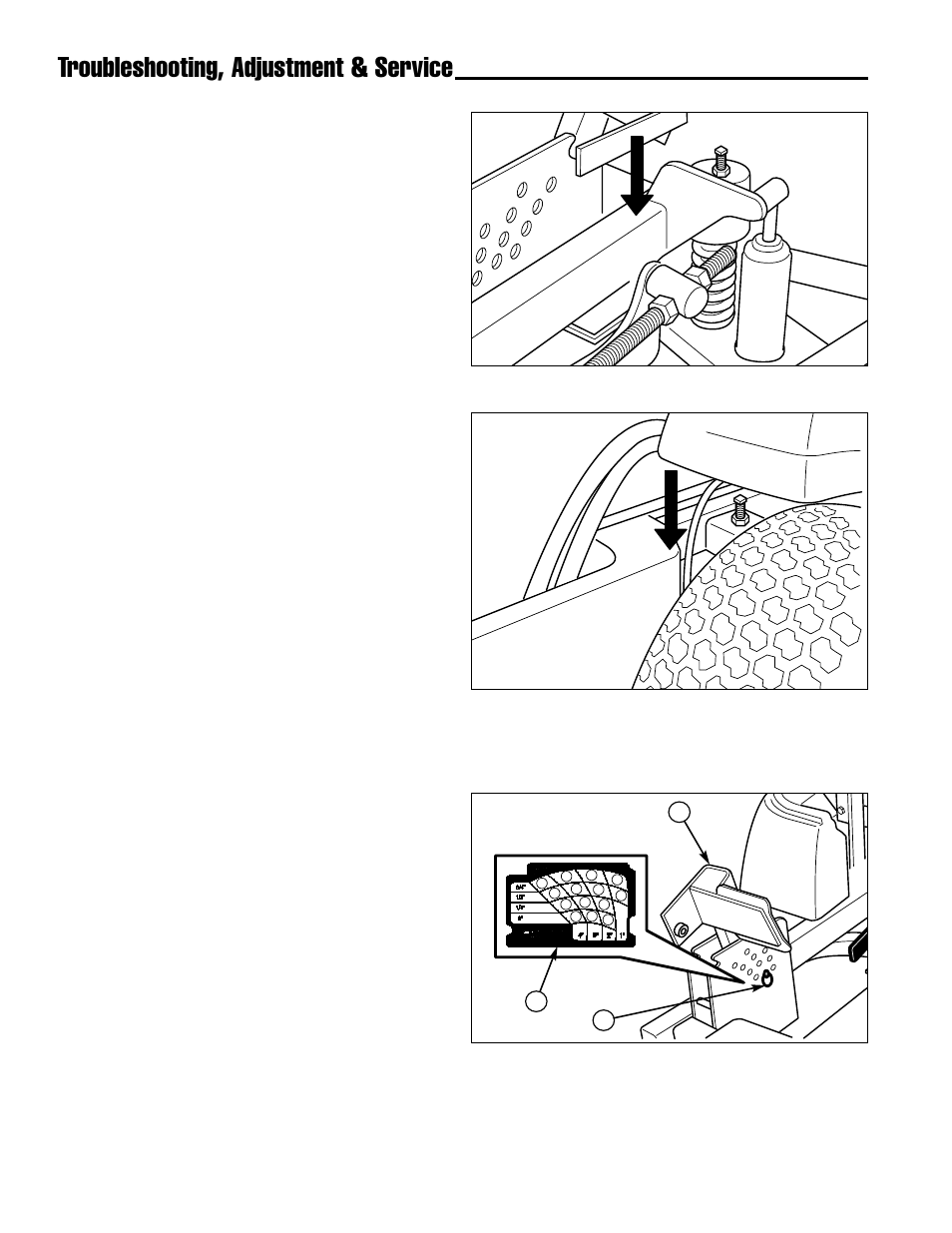 Troubleshooting, adjustment & service, Suspension height adjustment, Mowing height adjustment | Ferris Industries IS4000Z/KAV27 User Manual | Page 28 / 46