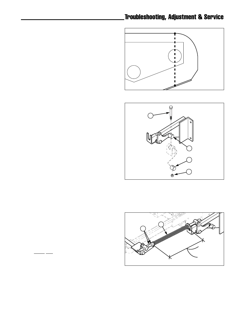 Troubleshooting, adjustment & service, Mower deck leveling adjustment, Deck lift spring adjustment | Ferris Industries IS4000Z/KAV27 User Manual | Page 29 / 46