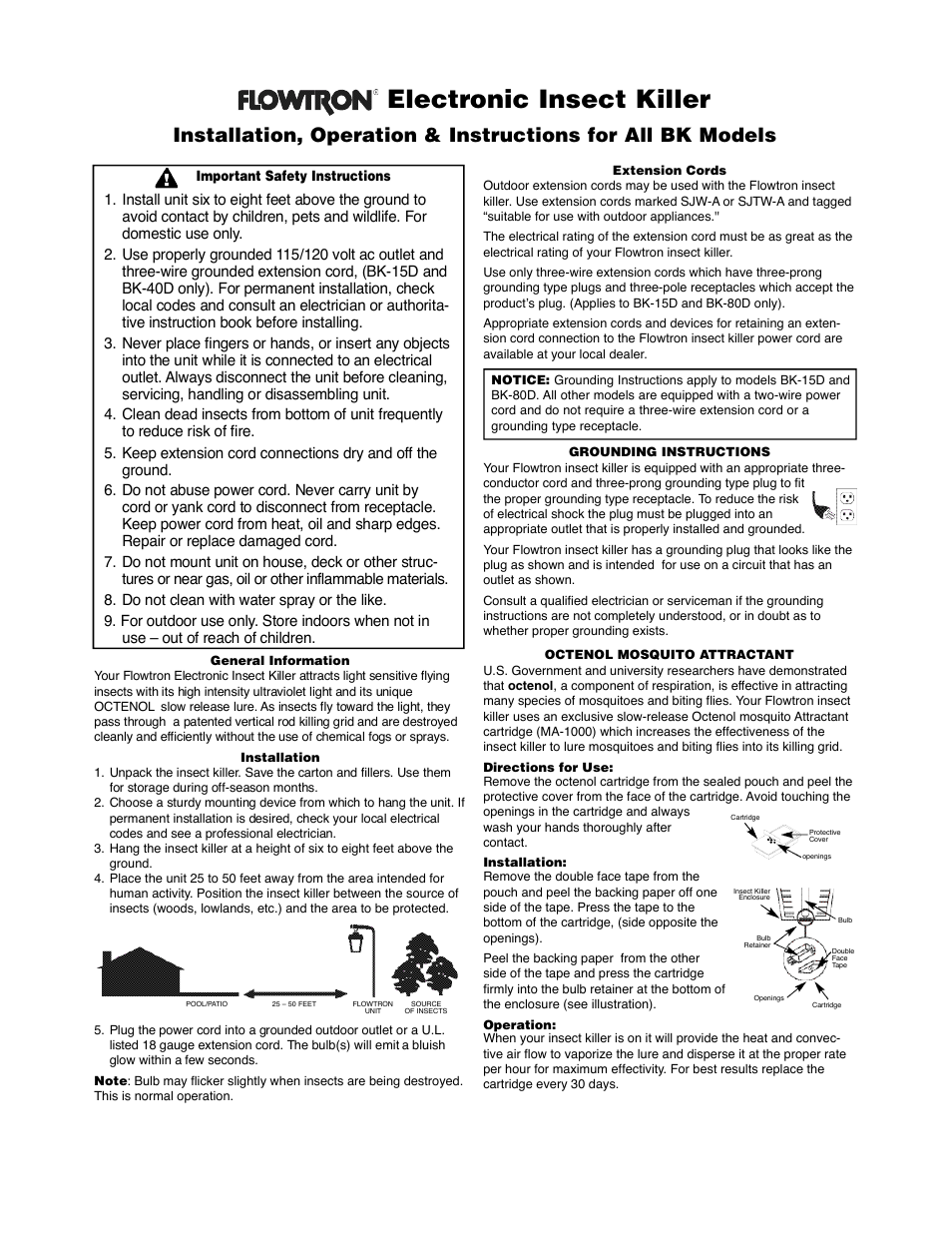 Flowtron Outdoor Products BK-15D User Manual | 2 pages