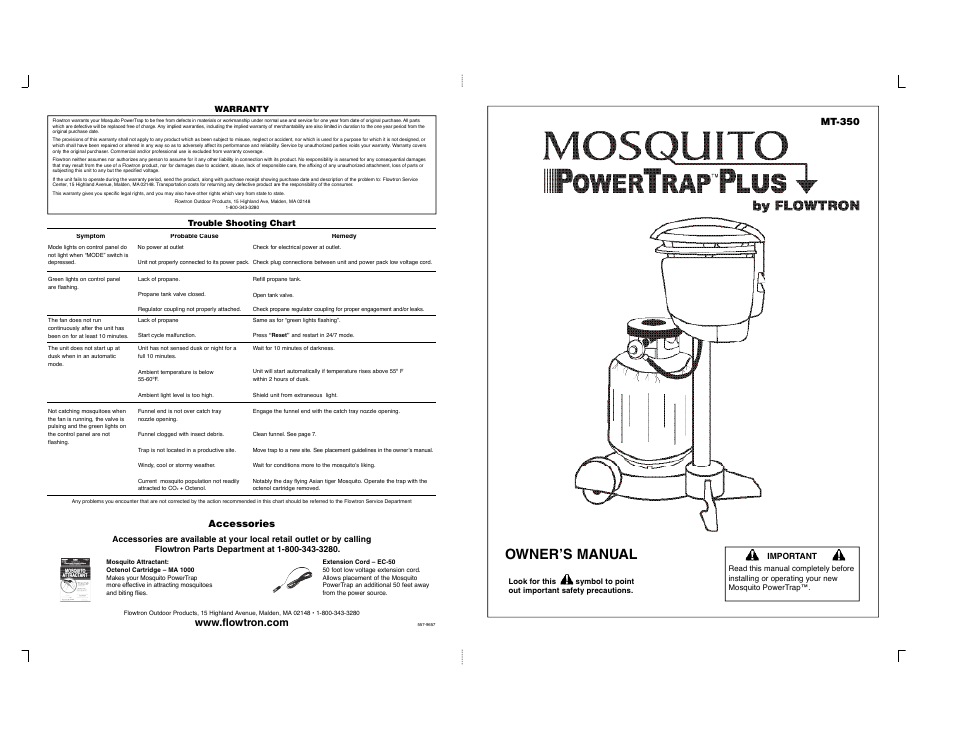 Flowtron Outdoor Products POWERTRAP MT-350 User Manual | 4 pages