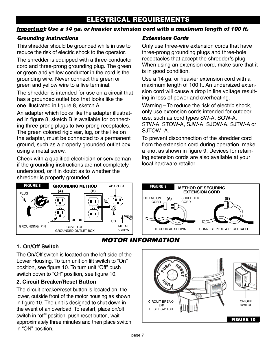 Electrical requirements motor information | Flowtron Outdoor Products LE-800B User Manual | Page 7 / 12