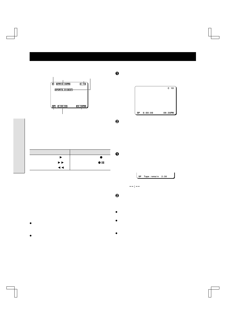 Multifunction on-screen displays, Operation mode display, Channel number display | Program title display, Recording tape speed display, Status display, Remaining tape duration display | Fisher FVH-E420 User Manual | Page 16 / 38