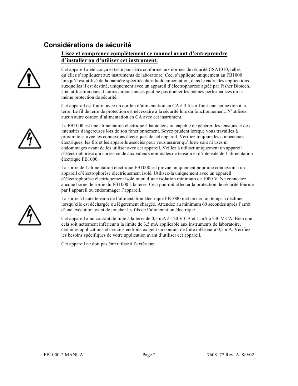 Considérations de sécurité | Fisher FB1000-2 User Manual | Page 14 / 50