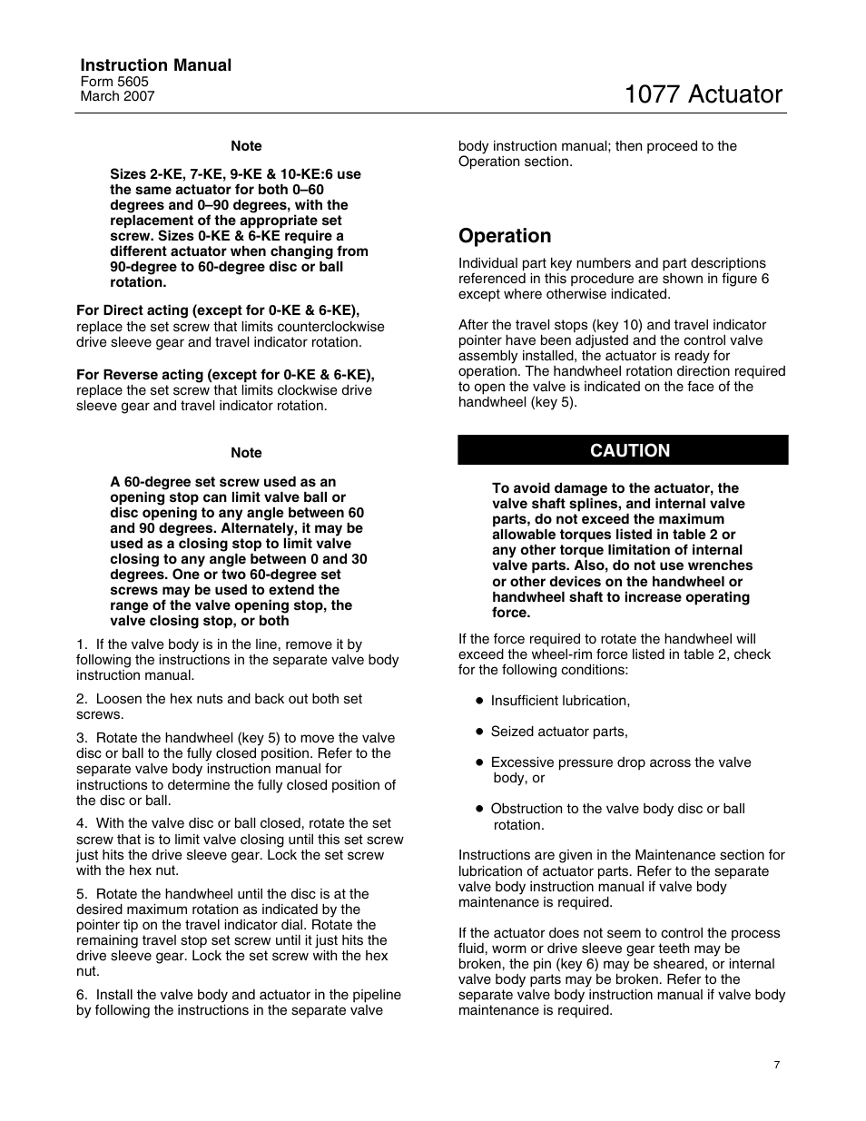 1077 actuator, Operation | Fisher 1077 User Manual | Page 7 / 12