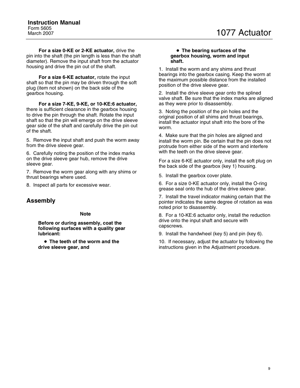 1077 actuator, Assembly | Fisher 1077 User Manual | Page 9 / 12