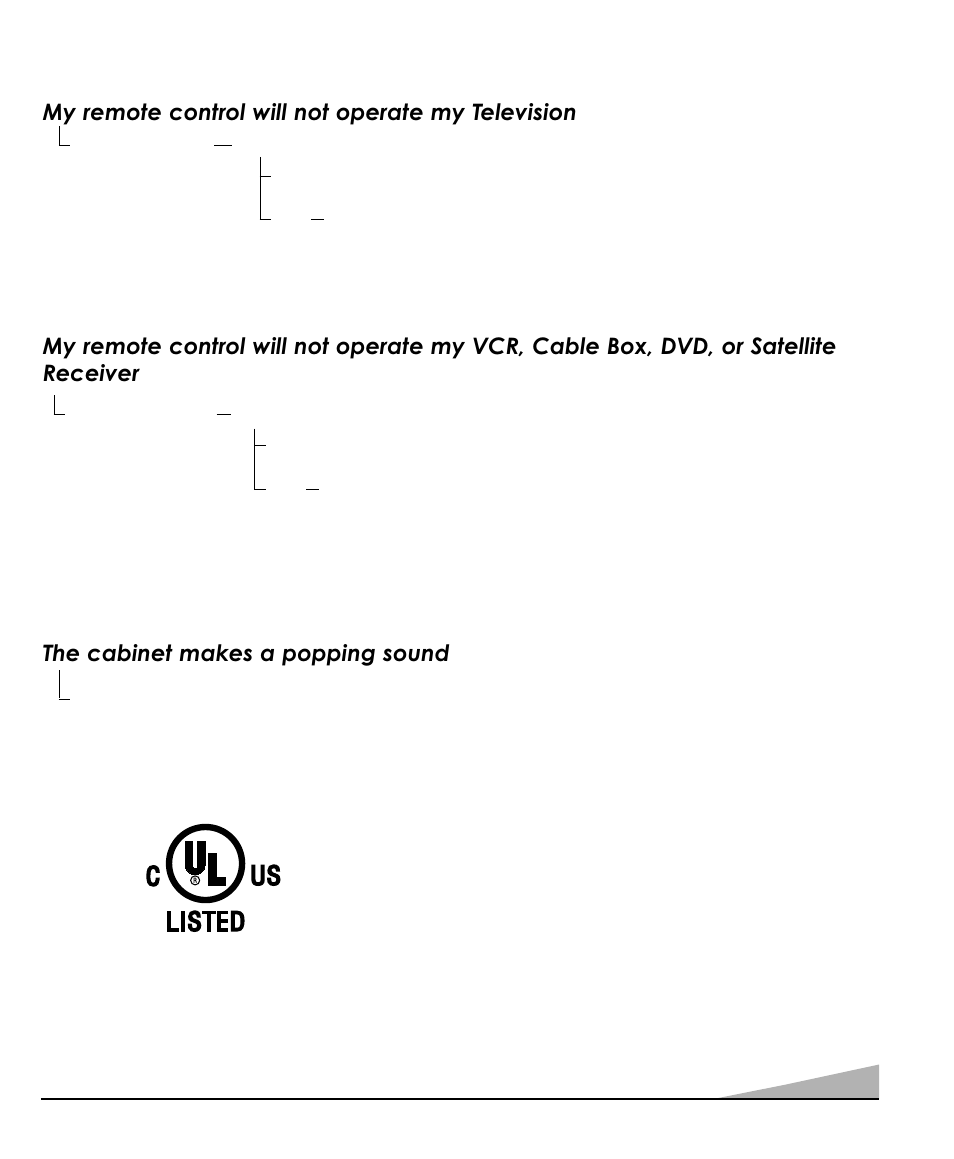 The cabinet makes a popping sound, My remote control will not operate my television | Fisher PC-27F20 User Manual | Page 21 / 48