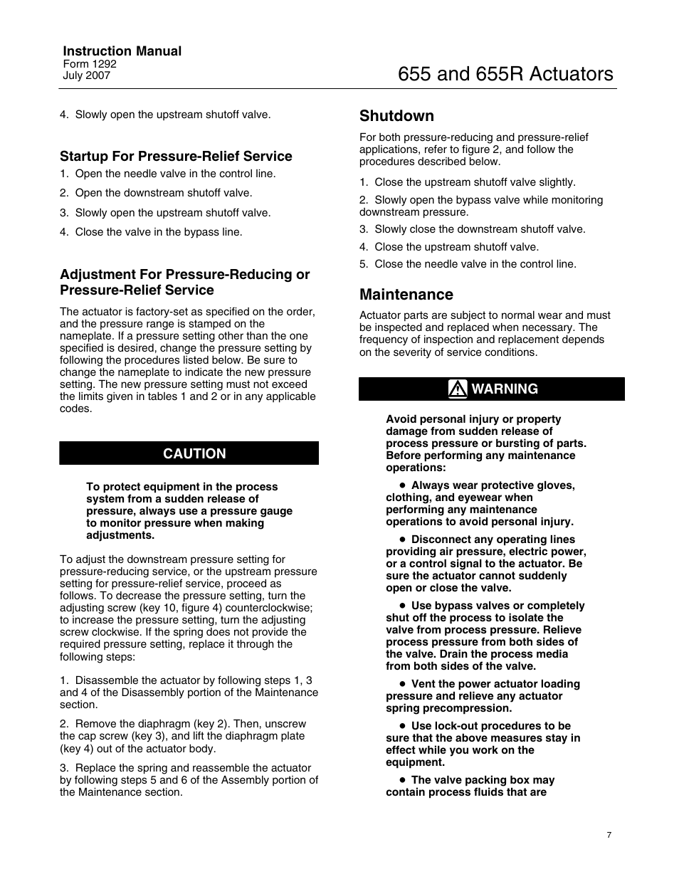 Shutdown, Maintenance | Fisher 655 User Manual | Page 7 / 16
