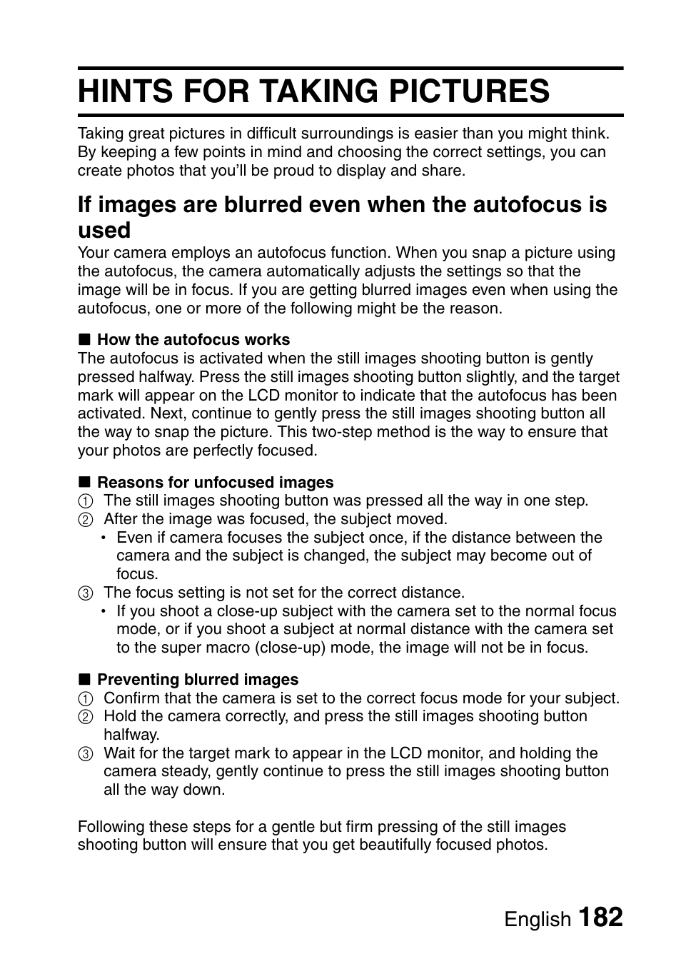 Hints for taking pictures, English | Fisher VPC-C6 User Manual | Page 188 / 192