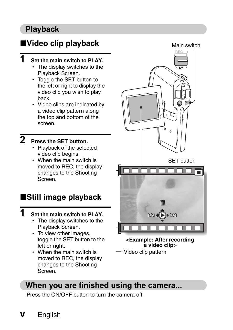 Kk still image playback, When you are finished using the camera | Fisher VPC-C6 User Manual | Page 6 / 192