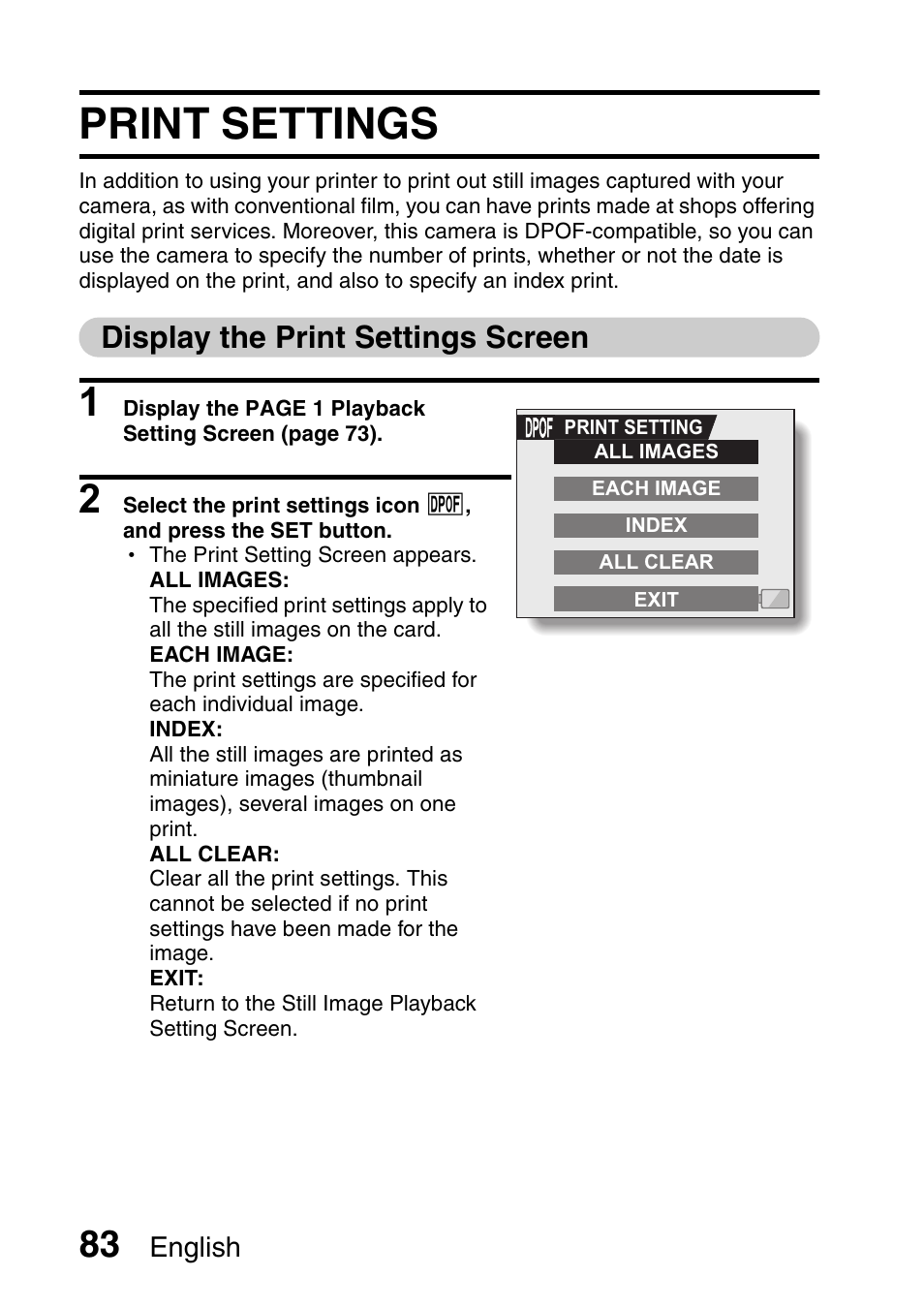 Print settings, Display the print settings screen | Fisher VPC-C6 User Manual | Page 89 / 192