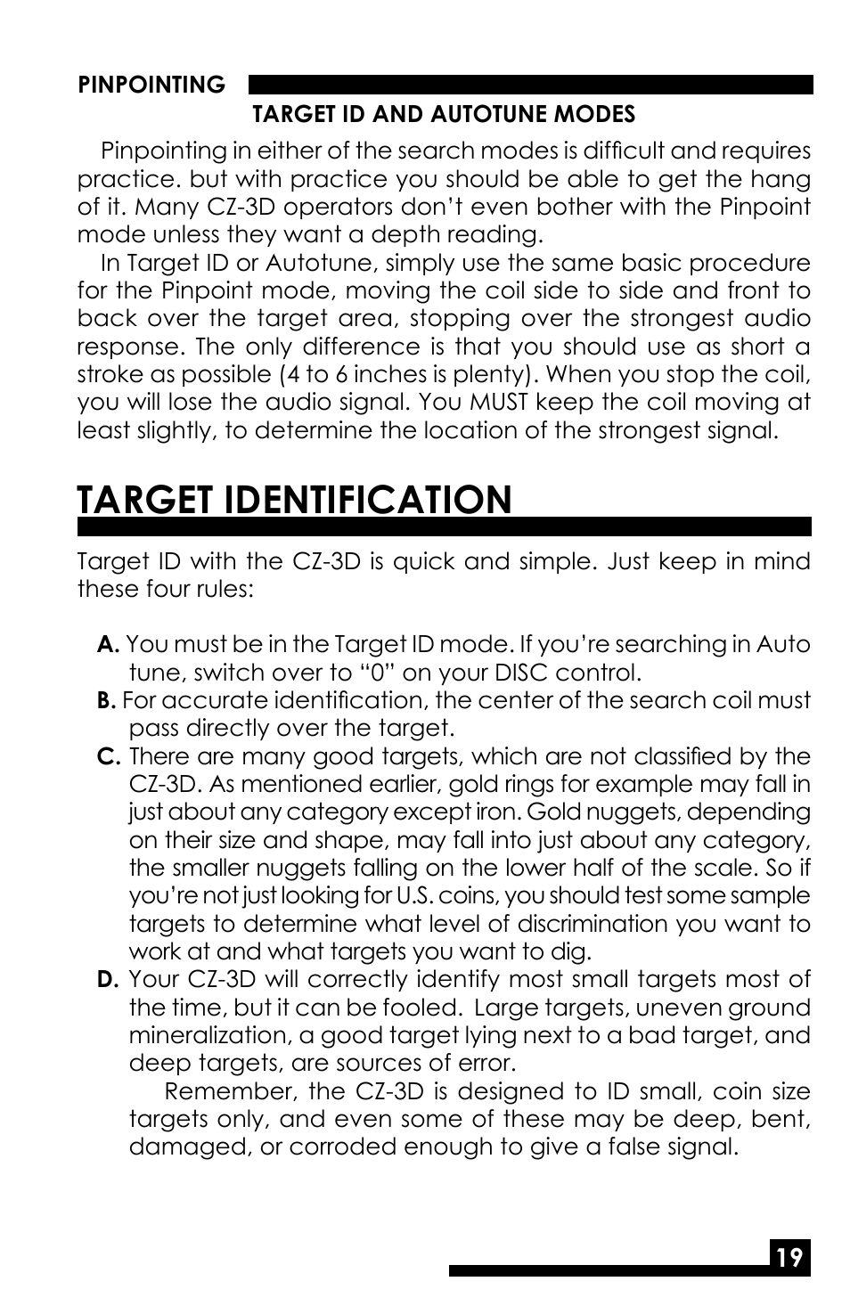Target identification | Fisher M-SCOPE CZ-3D User Manual | Page 21 / 32