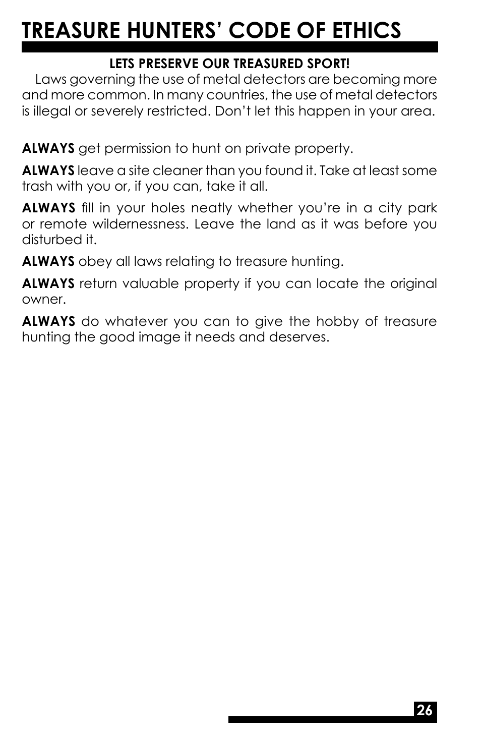 Treasure hunters’ code of ethics | Fisher M-SCOPE CZ-3D User Manual | Page 28 / 32