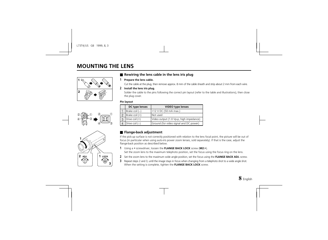 Mounting the lens | Fisher VCB-3424 User Manual | Page 10 / 15