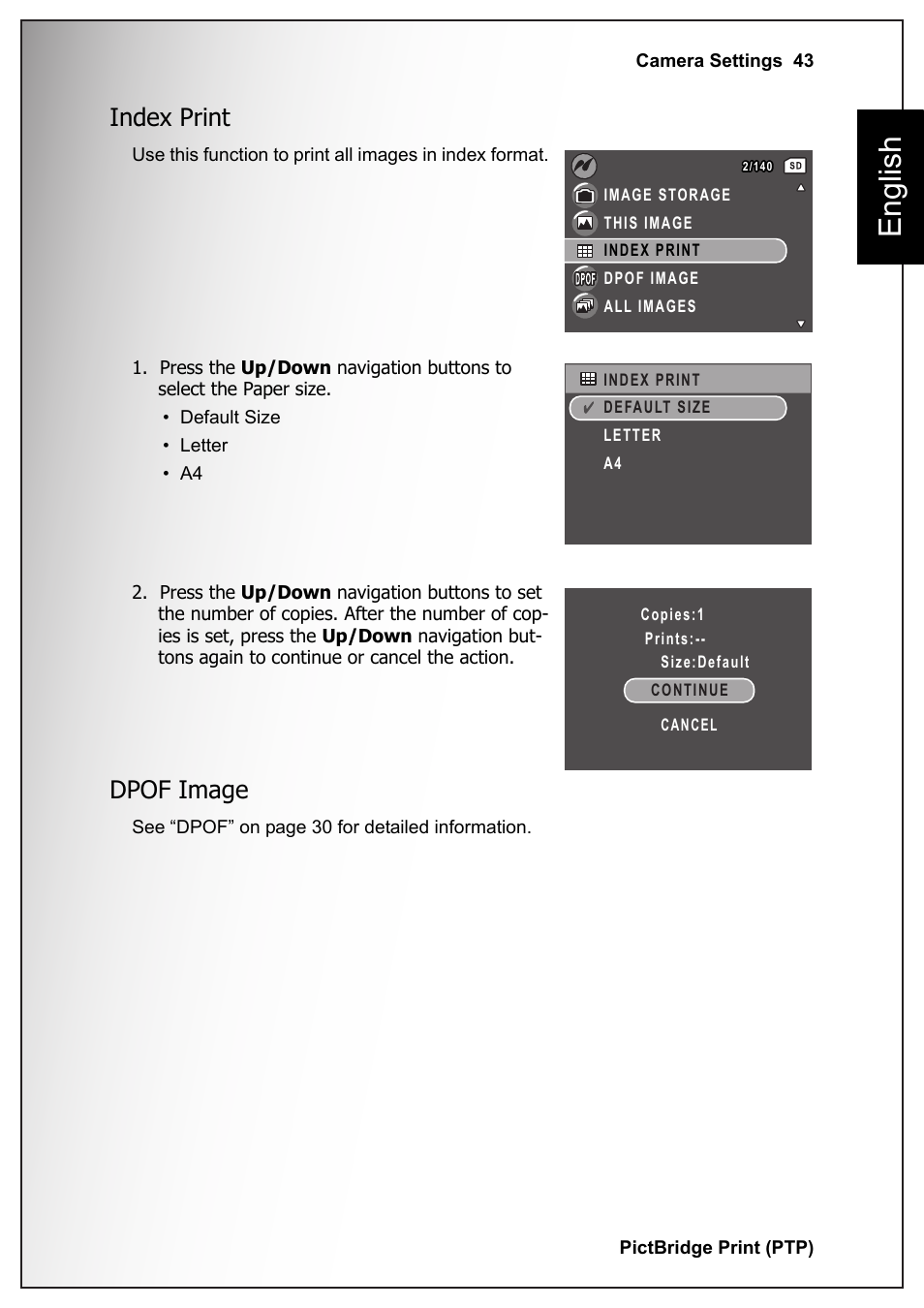 Index print, Dpof image, Index print dpof image | English | Fisher VPC-S670 User Manual | Page 57 / 63