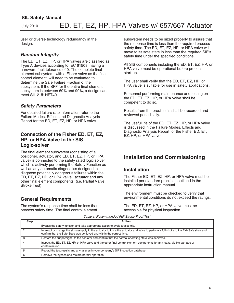 Installation and commissioning, General requirements, Installation | Fisher ET User Manual | Page 5 / 8