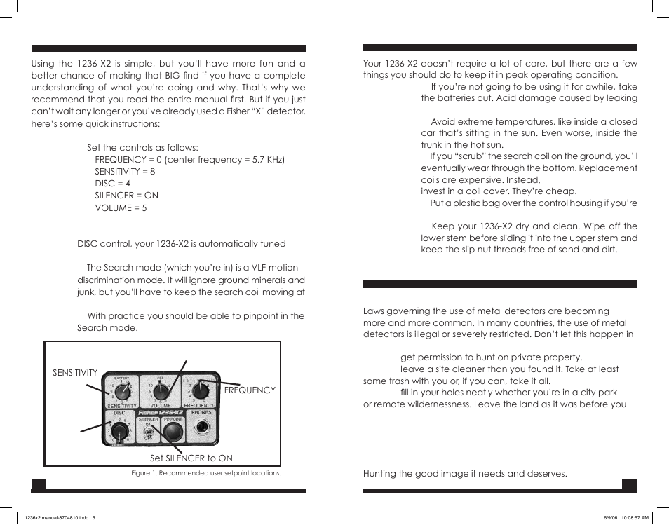 Maintenance, Treasure hunter’s code of ethics, Condensed operating instructions | Fisher M-SCOPE 1236-X2 User Manual | Page 6 / 14