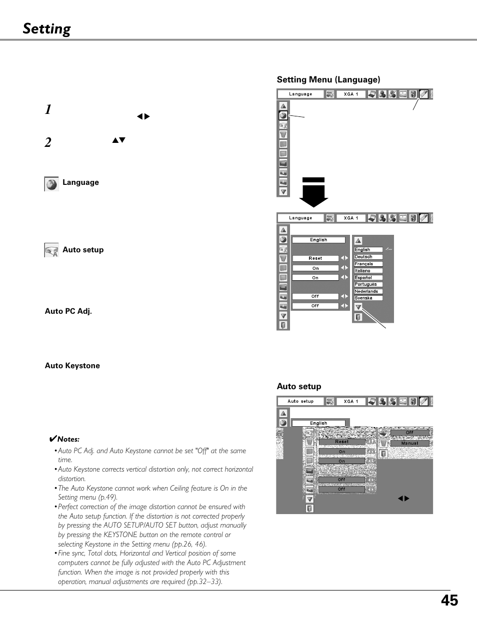 Setting | Fisher PLC-XU87 User Manual | Page 45 / 73