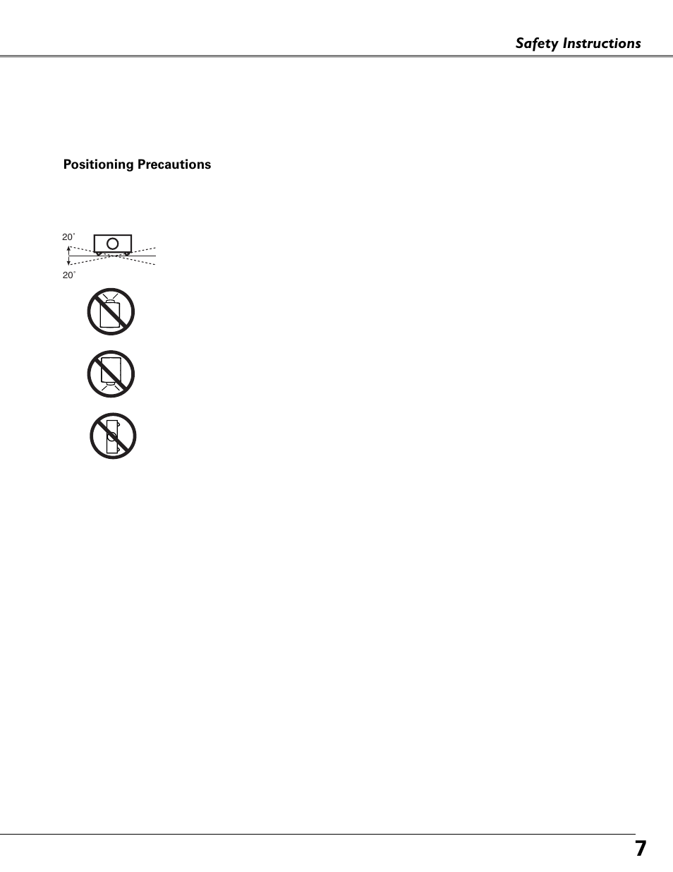 Installing the projector in proper directions, Safety instructions | Fisher PLC-XU87 User Manual | Page 7 / 73