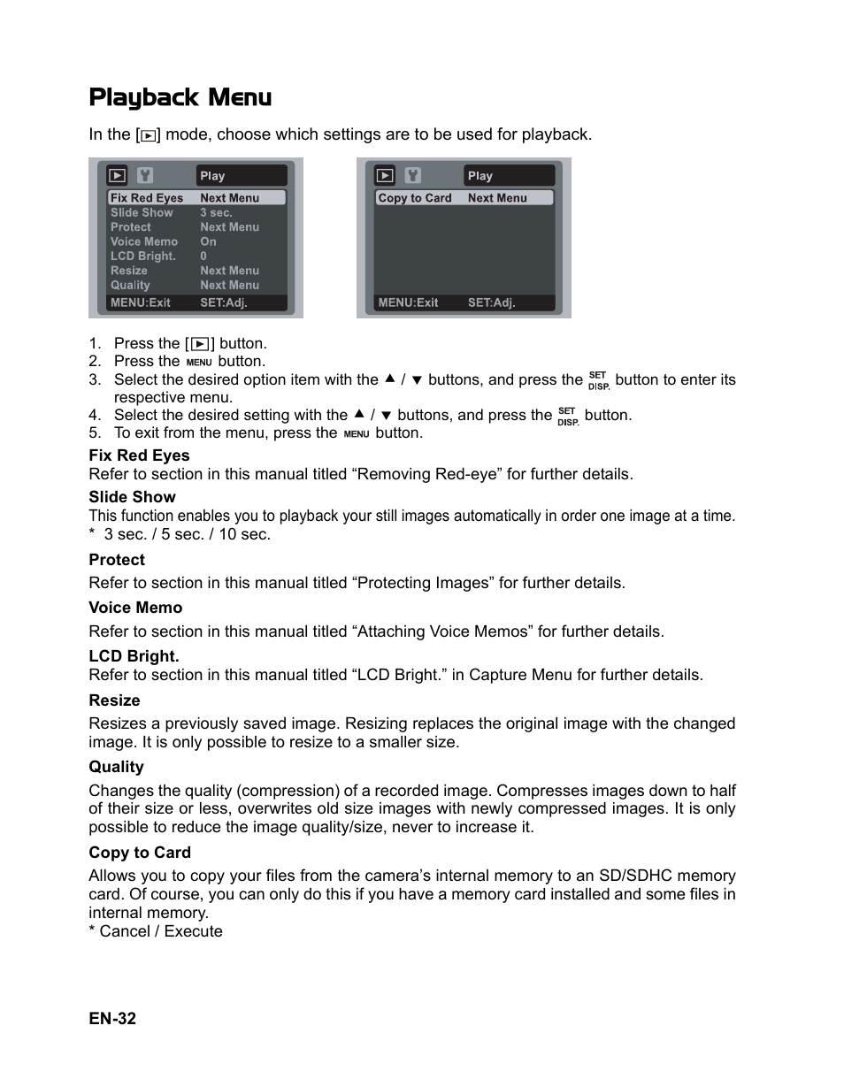 32 playback menu, Playback menu | Fisher VPC-T850 User Manual | Page 33 / 43