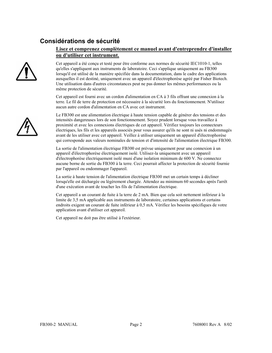 Considérations de sécurité | Fisher FB300-2 User Manual | Page 13 / 43