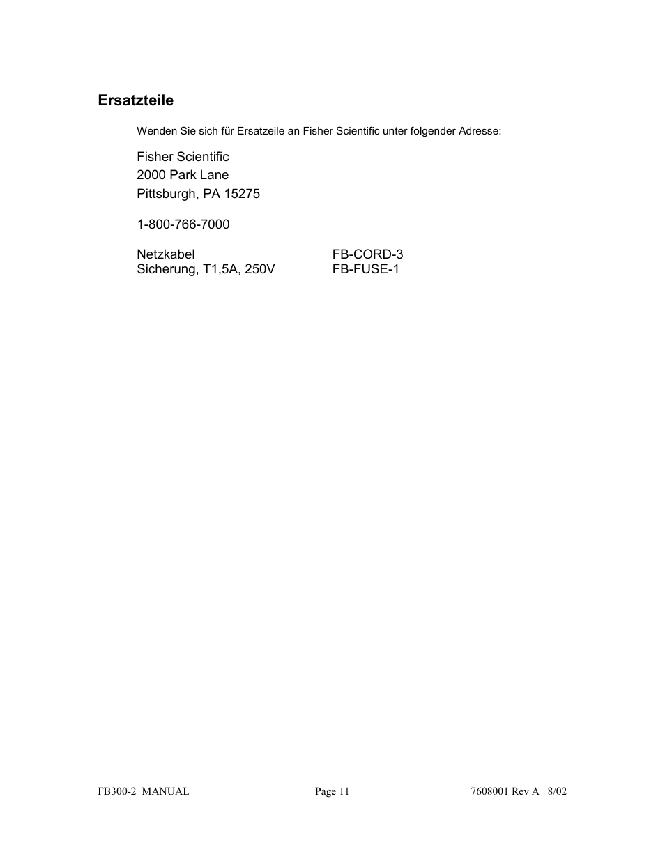 Ersatzteile | Fisher FB300-2 User Manual | Page 32 / 43