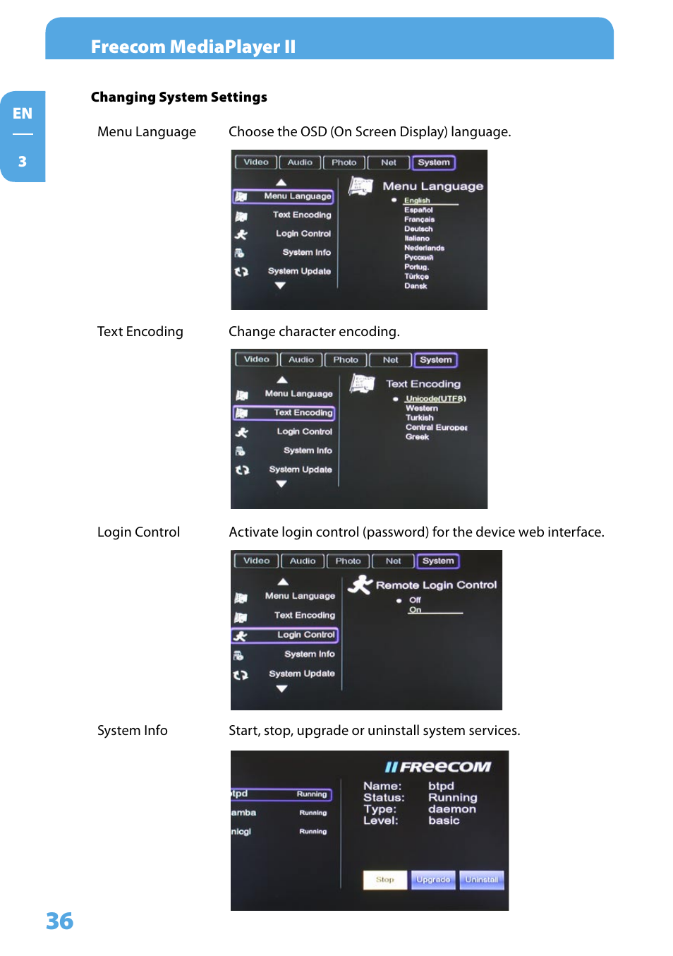 Freecom mediaplayer ii | Freecom Technologies Media Player II User Manual | Page 36 / 43