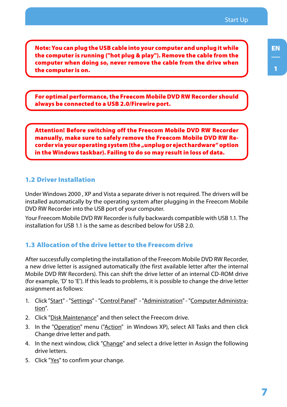 2 driver installation | Freecom Technologies Mobile DVD RW Recorder LS PRO User Manual | Page 7 / 13