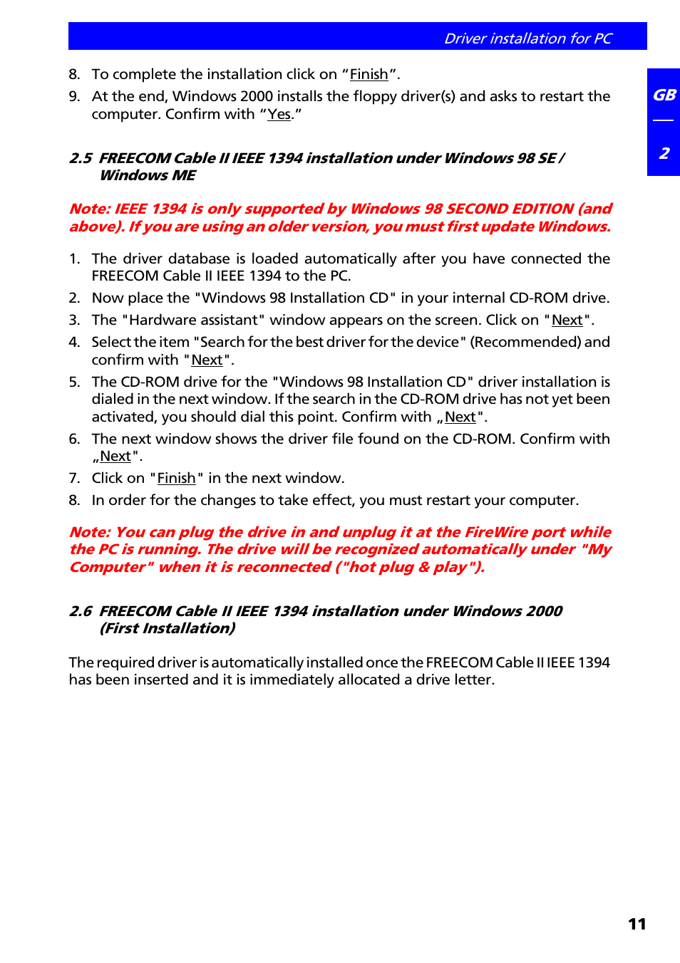 Freecom Technologies IEEE 1394 User Manual | Page 11 / 13