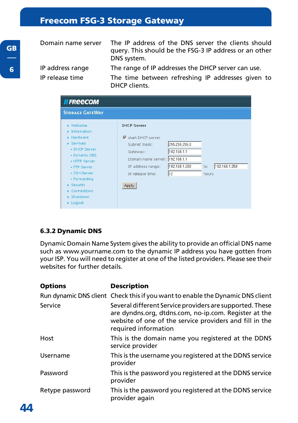 2 dynamic dns, Freecom fsg-3 storage gateway | Freecom Technologies FSG-3 User Manual | Page 44 / 84