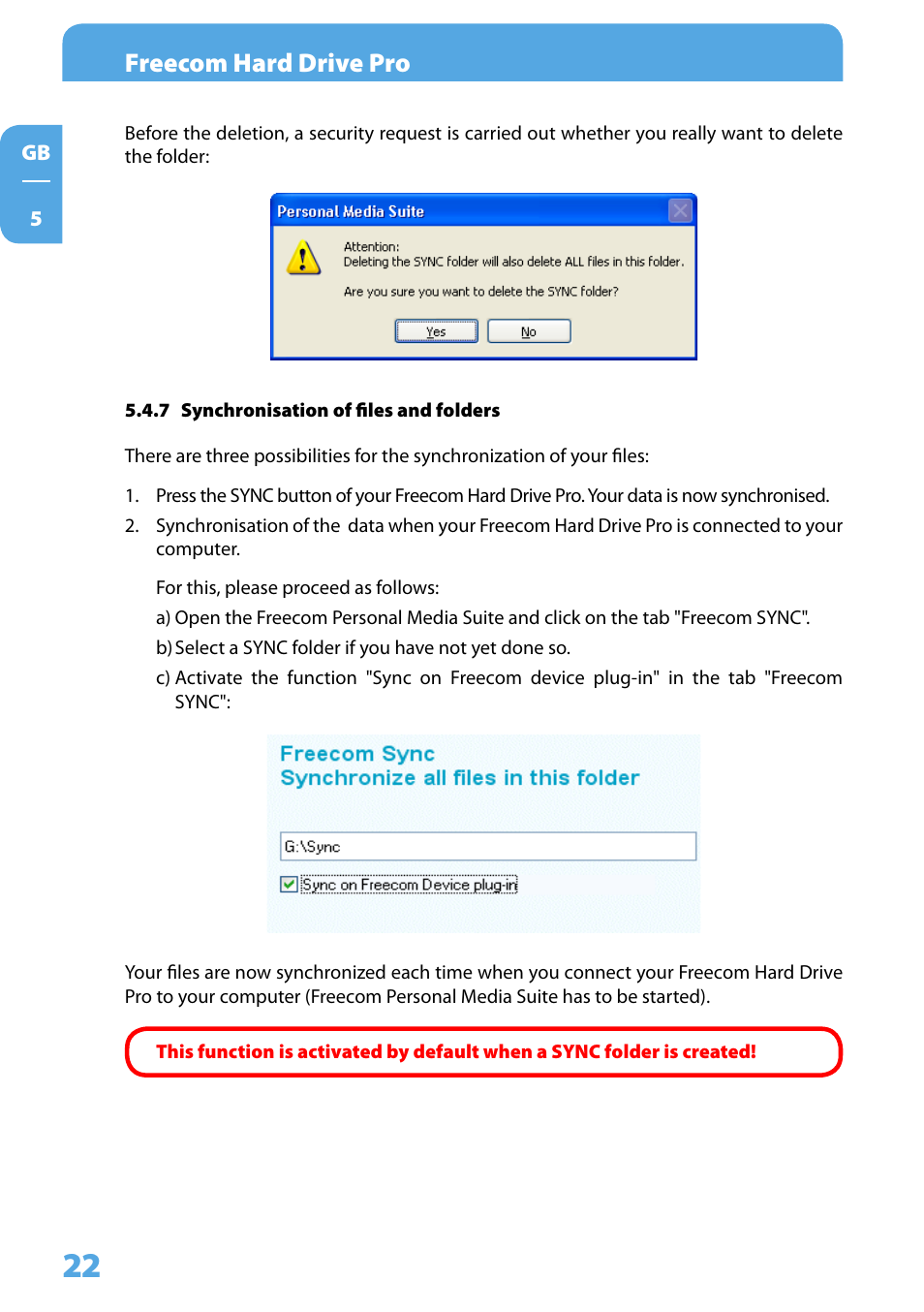 7 synchronisation of files and folders, Freecom hard drive pro | Freecom Technologies 3.5 " / USB 2.0 / ESATA User Manual | Page 22 / 51