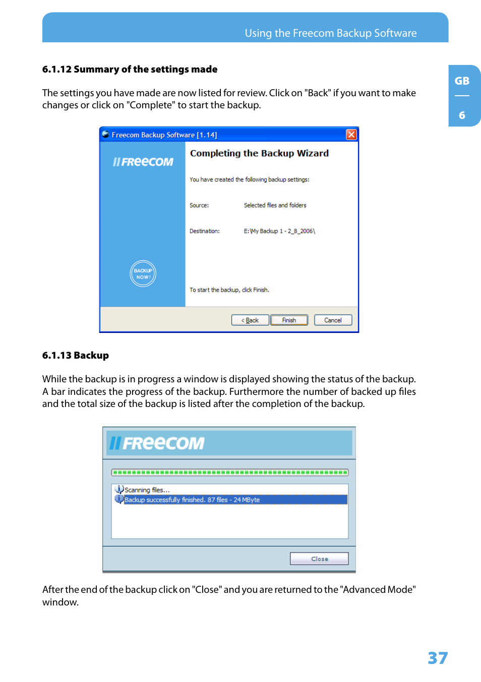 12 summary of the settings made, 13 backup | Freecom Technologies 3.5 " / USB 2.0 / ESATA User Manual | Page 37 / 51
