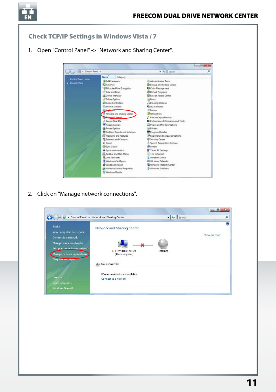 Check tcp/ip settings in windows vista / 7 | Freecom Technologies Dual Drive Network Center User Manual | Page 11 / 77