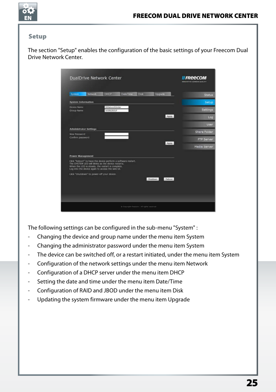 Setup | Freecom Technologies Dual Drive Network Center User Manual | Page 25 / 77