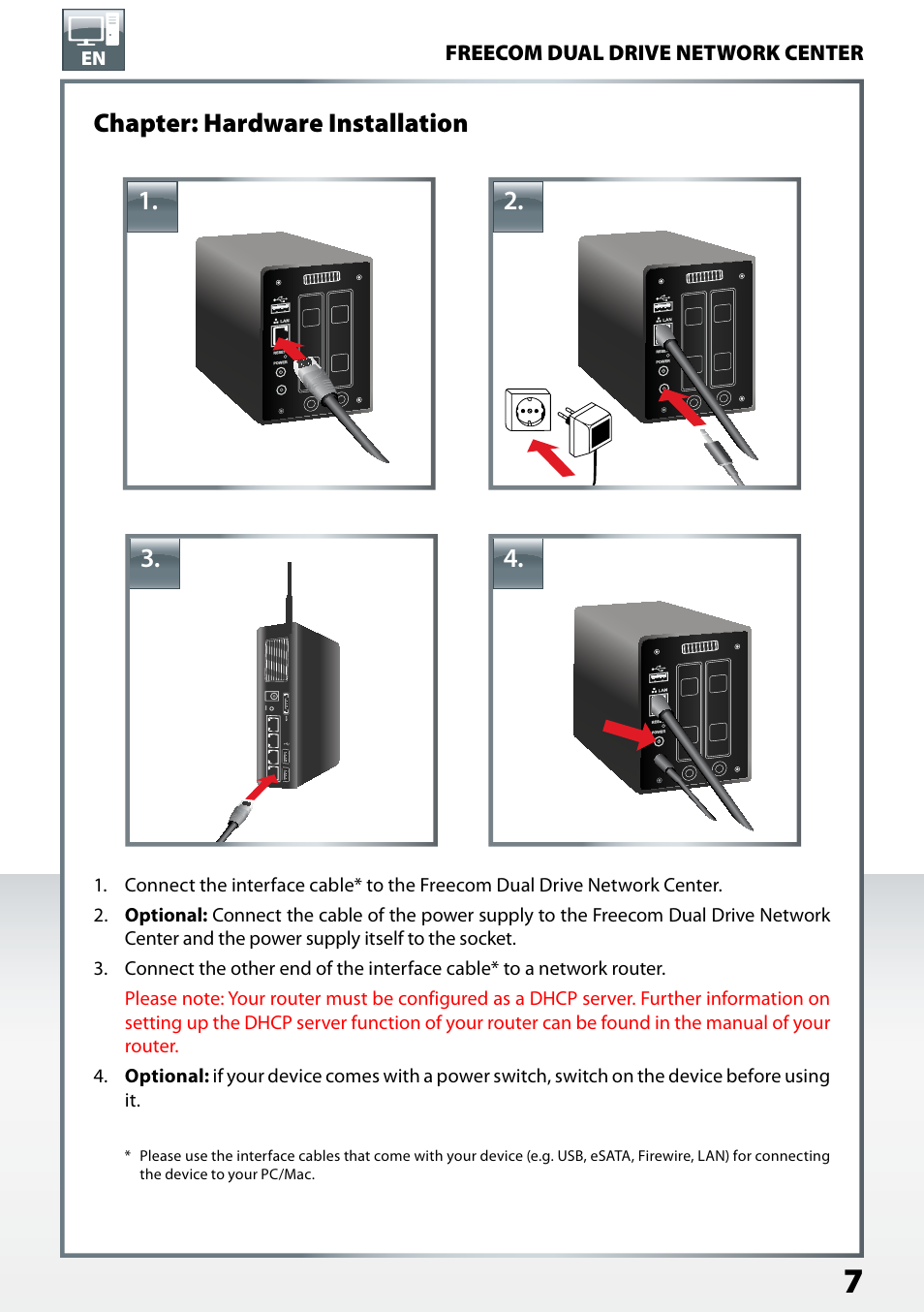 Chapter: hardware installation | Freecom Technologies Dual Drive Network Center User Manual | Page 7 / 77
