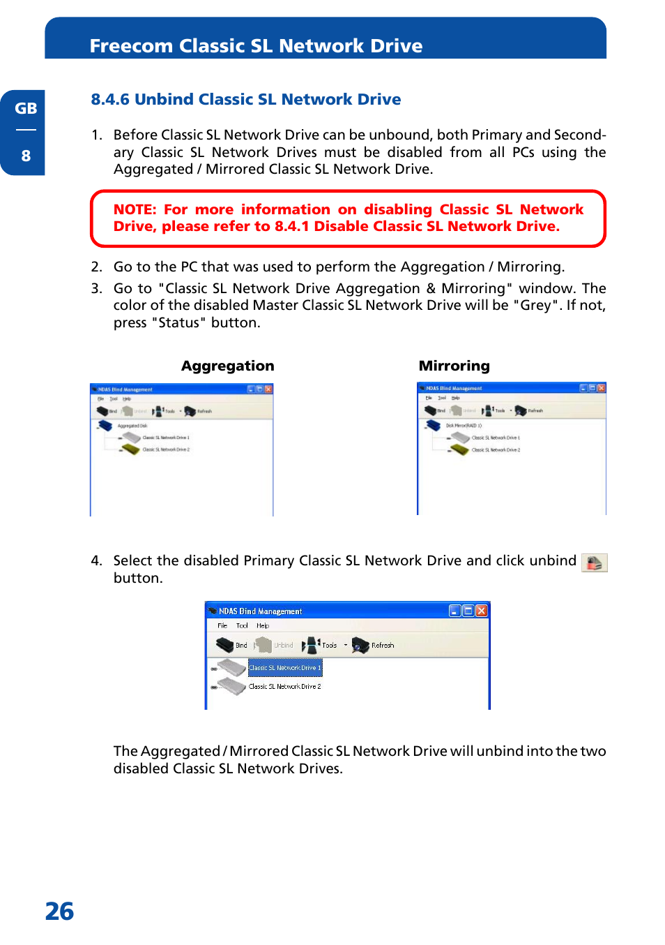 6 unbind classic sl network drive, Freecom classic sl network drive | Freecom Technologies Network hard drive User Manual | Page 26 / 51